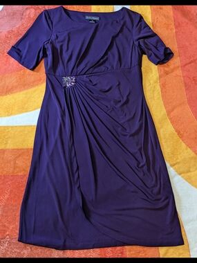 Jessica Howard Purple Faux-Wrap Dress SZ 10P Stretchy Party Formal Evening Wear